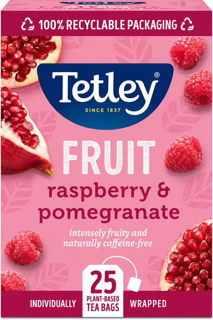 Tetley Raspberry & Pomegranate Individually Wrapped Envelope Tea Bags – 25 Pack