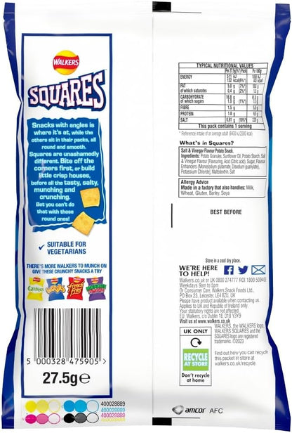 Walkers Squares Salt & Vinegar Crisps 27.5g (Box of 32)