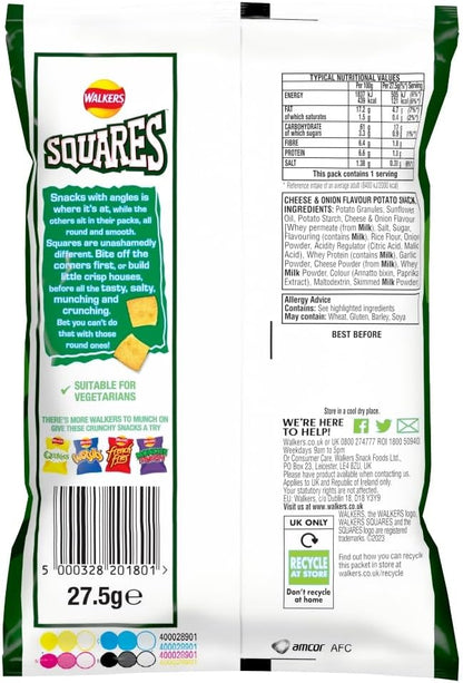 Walkers Squares Cheese & Onion Crisps 27.5g (Box of 32)