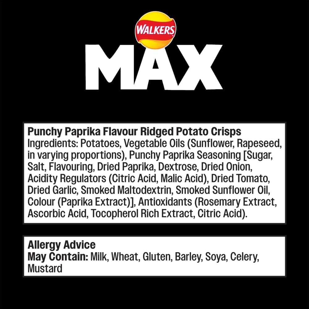Walkers Max Punchy Paprika Crisps 42.5g - (Box of 24)