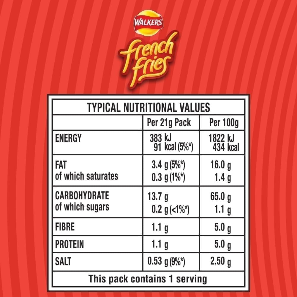 Walkers French Fries Ready Salted Crisps 21g - (Box of 32)