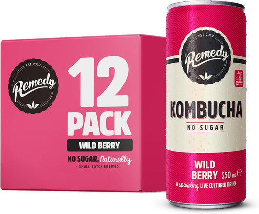 Remedy Kombucha Wild Berry - 250ml Cans (Pack of 12)