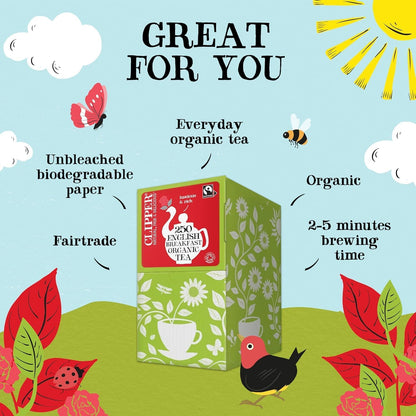 Clipper Organic Fairtrade English Breakfast Individually Wrapped Envelope Tea Bags – 250 Pack