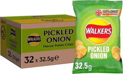 Walkers Pickled Onion Crisps 32.5g (Box of 32)