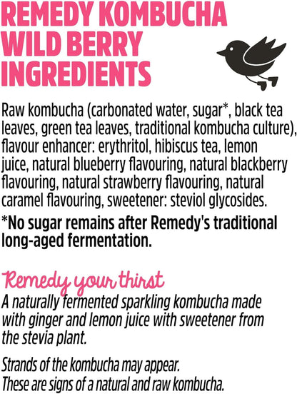Remedy Kombucha Wild Berry - 250ml Cans (Pack of 12)