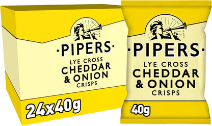 Pipers Lye Cross Cheddar & Onion Crisps 40g (Box of 24)