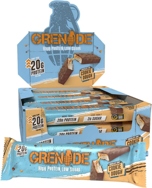 Grenade Chocolate Chip Cookie Dough High Protein, Low Sugar Bar - 60g (Box of 12)