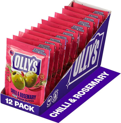 Olly's Chilli & Rosemary Olives - 50g Pouches (Pack of 12) BEST BEFORE 03/26