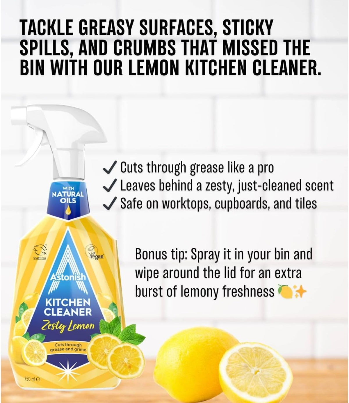 Astonish Kitchen Cleaner Spray Zesty Lemon 750ml - Case of 12