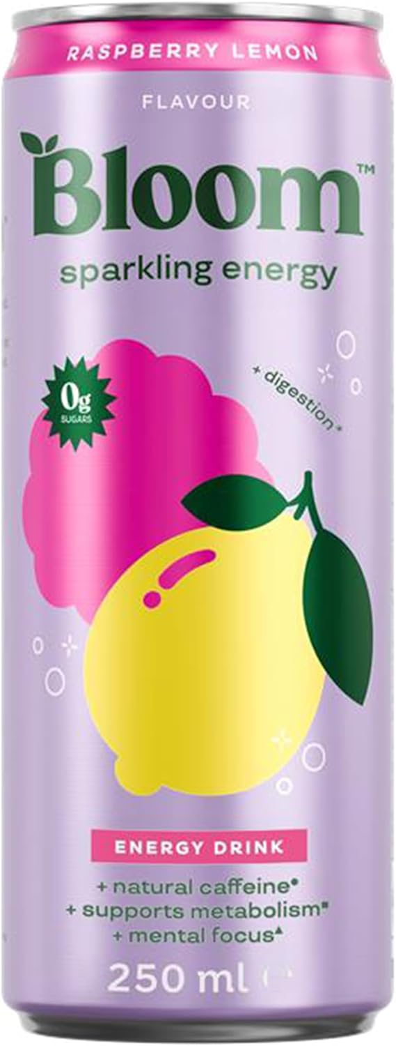 Bloom Sparkling Energy Drink Raspberry Lemonade - 250ml Can (Pack of 12)