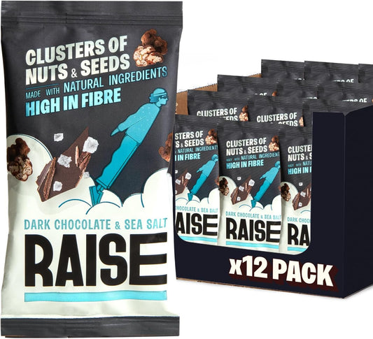 Raise Snacks Dark Chocolate & Sea Salt Clusters of Nuts & Seeds - 35g (Pack of 12)
