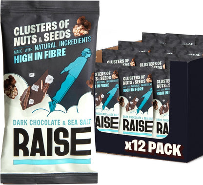 Raise Snacks Dark Chocolate & Sea Salt Clusters 35g - (Pack of 12)