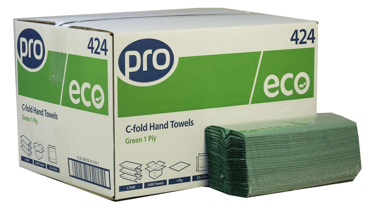 PRO C-Fold 1 Ply Green Paper Towels - 22x31cm (1x2400)