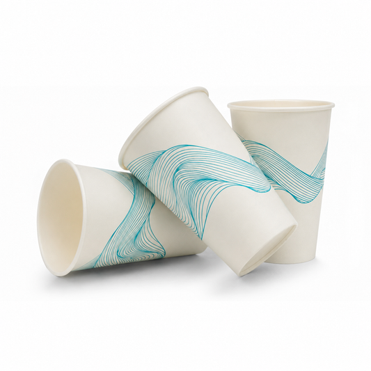 7oz Paper Water Cups - Patterned Single Wall - Aqueous Lined - Box of 1000