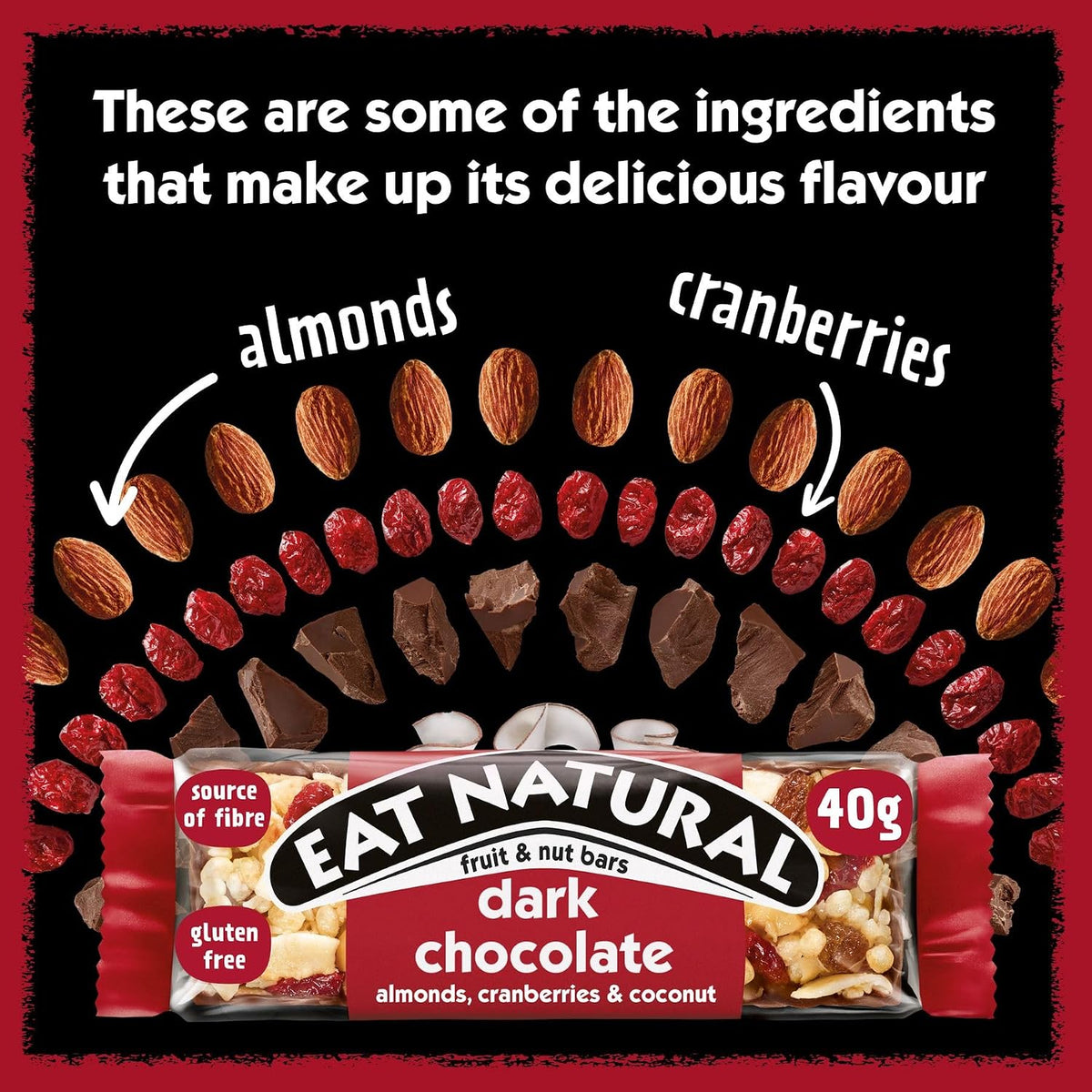 Eat Natural Dark Chocolate Almond and Cranberry Bar 40g - Pack of 12