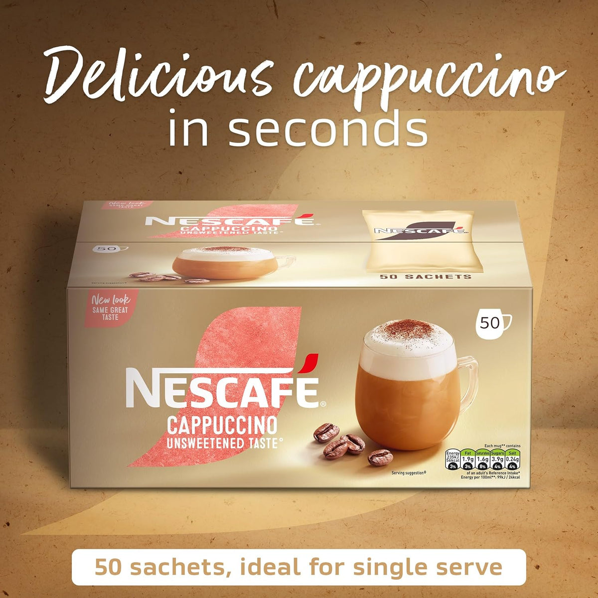 Nescafé Gold Cappuccino Unsweetened Taste Sachets - Box of 50