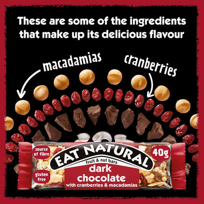 Eat Natural Dark Chocolate Macadamia & Cranberry Bar - 40g (Box of 12)