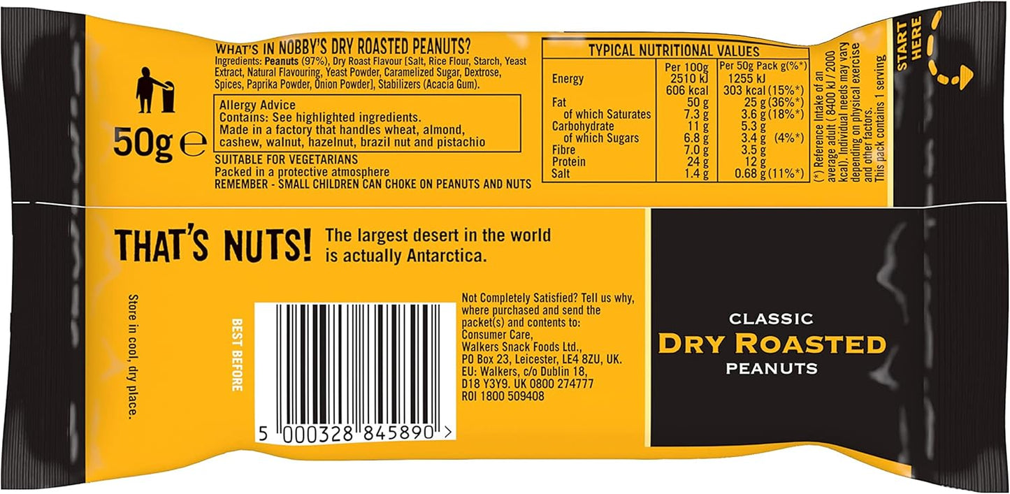 Nobby's Nuts Dry Roasted Peanuts Pub Card Snacks 50g - (Pack of 24)