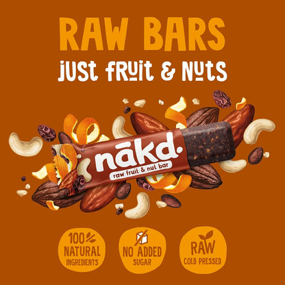Nakd Cocoa Orange Natural Fruit & Nut Bars - Vegan - Healthy Snack - Gluten Free - 35g (Box of 18)