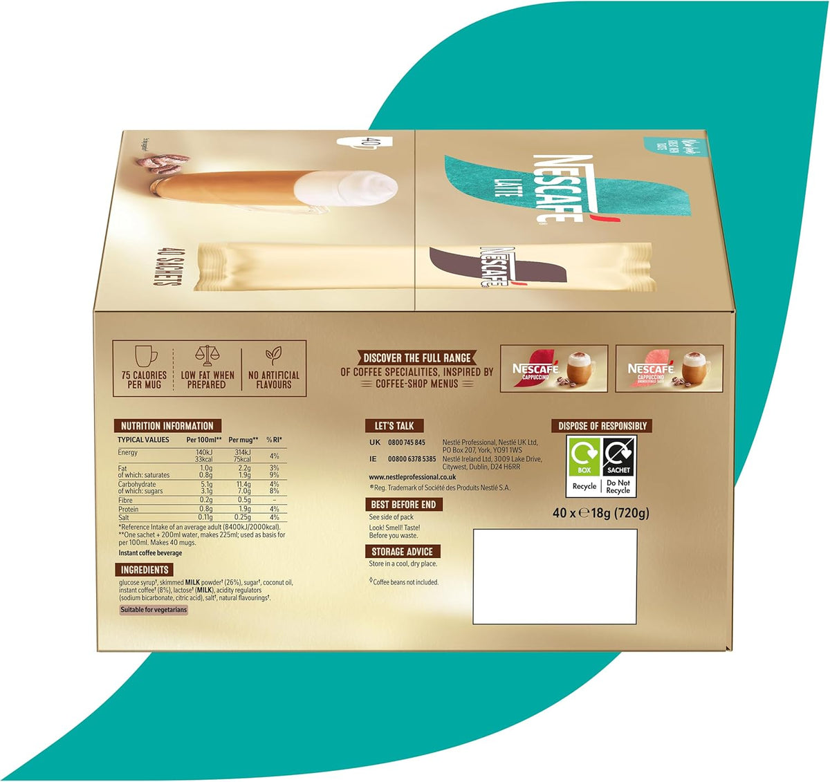 Nescafé Latte Instant Coffee Sachets - Box of 40