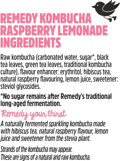 Remedy Kombucha Raspberry Lemonade - 250ml Cans (Pack of 12)