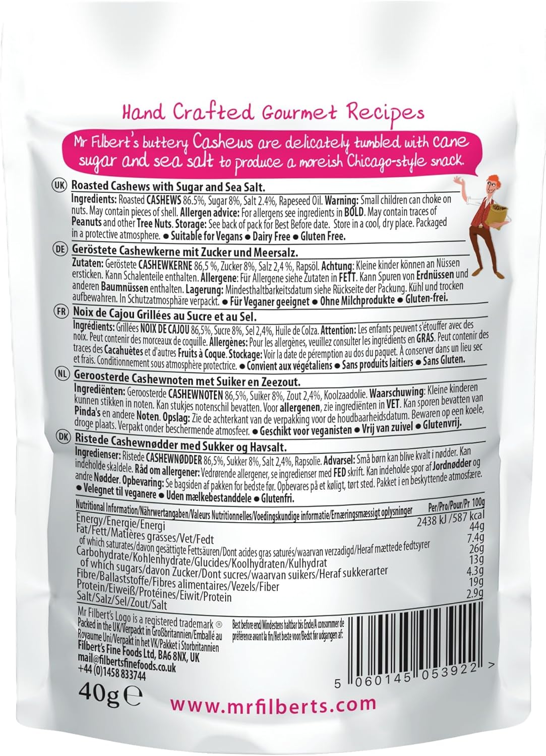 Mr Filbert's Sweet & Salty Cashews 40g - (Box of 20)