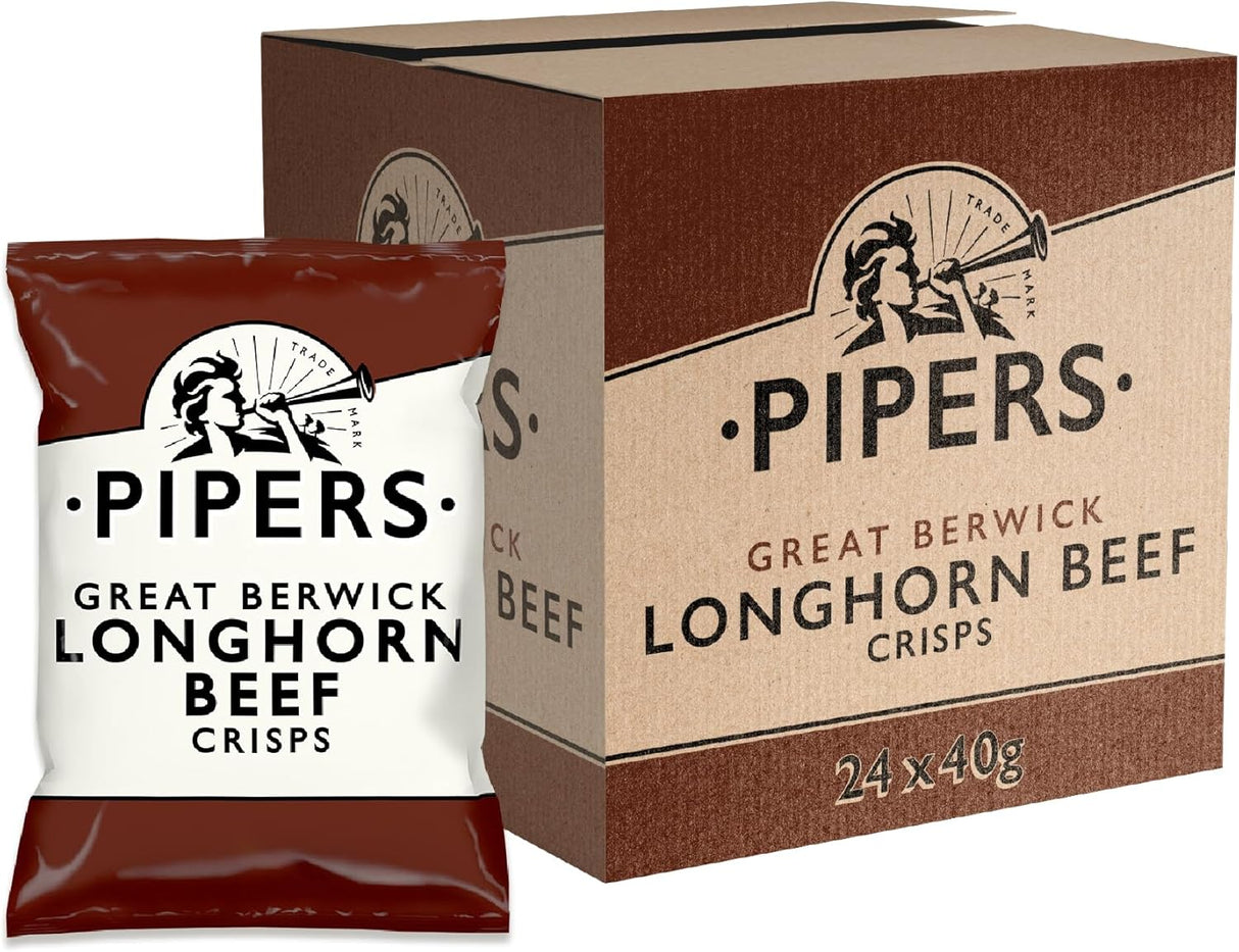 Pipers Great Berwick Longhorn Beef Crisps 40g (Box of 24)