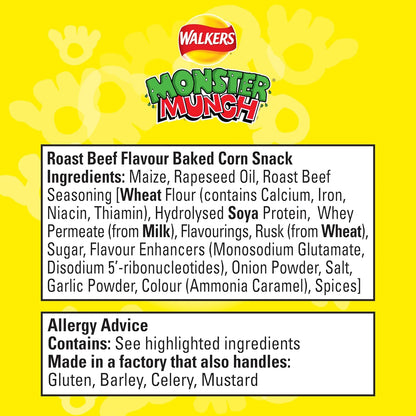 Walkers Monster Munch Roast Beef Snacks Crisps Grab Bag 40g (Box of 35) BEST BEFORE 11/07/26