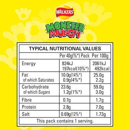 Walkers Monster Munch Roast Beef Snacks Crisps Grab Bag 40g (Box of 35) BEST BEFORE 11/07/26