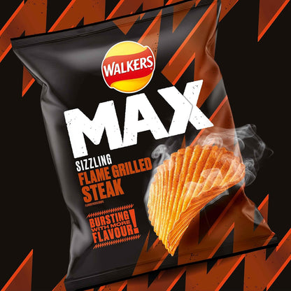 Walkers Max Sizzling Flame Grilled Steak Ridged Crisps 42.5g - (Box of 24)