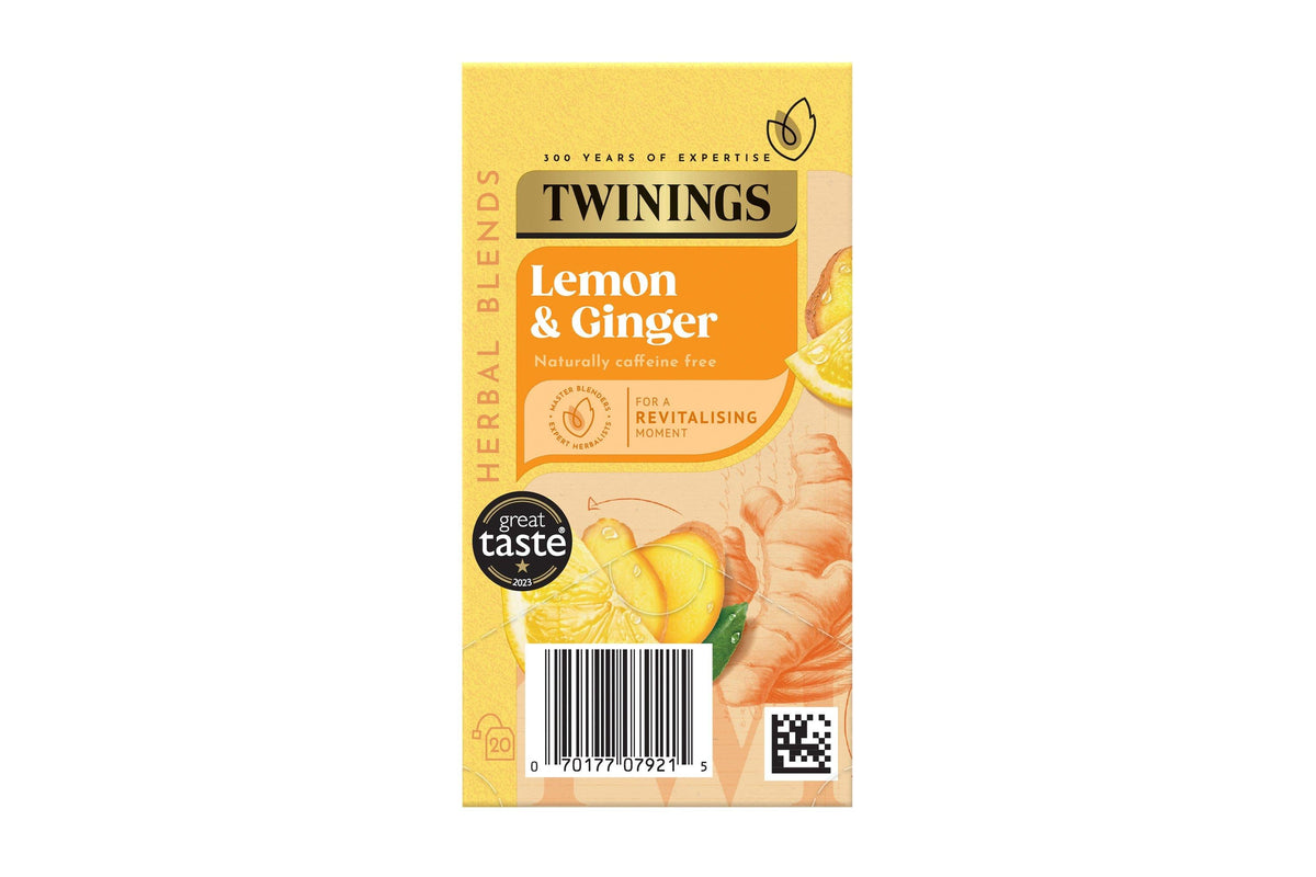 Twinings Lemon & Ginger Individually Wrapped Envelope Tea Bags – 20 Pack