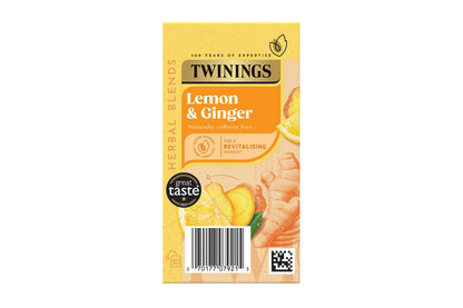 Twinings Lemon & Ginger Individually Wrapped Envelope Tea Bags – 20 Pack