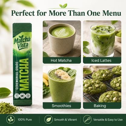 Matcha Vista Ceremonial Grade Matcha Powder 2g Sachet Portions - Pack of 100