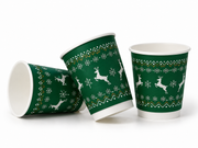 8oz Christmas Double Wall Coffee Cups - Green Reindeer Design - Case of 500