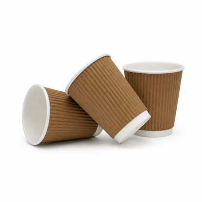 8oz Kraft Ripple Coffee Cups & Lids - Pack of 8