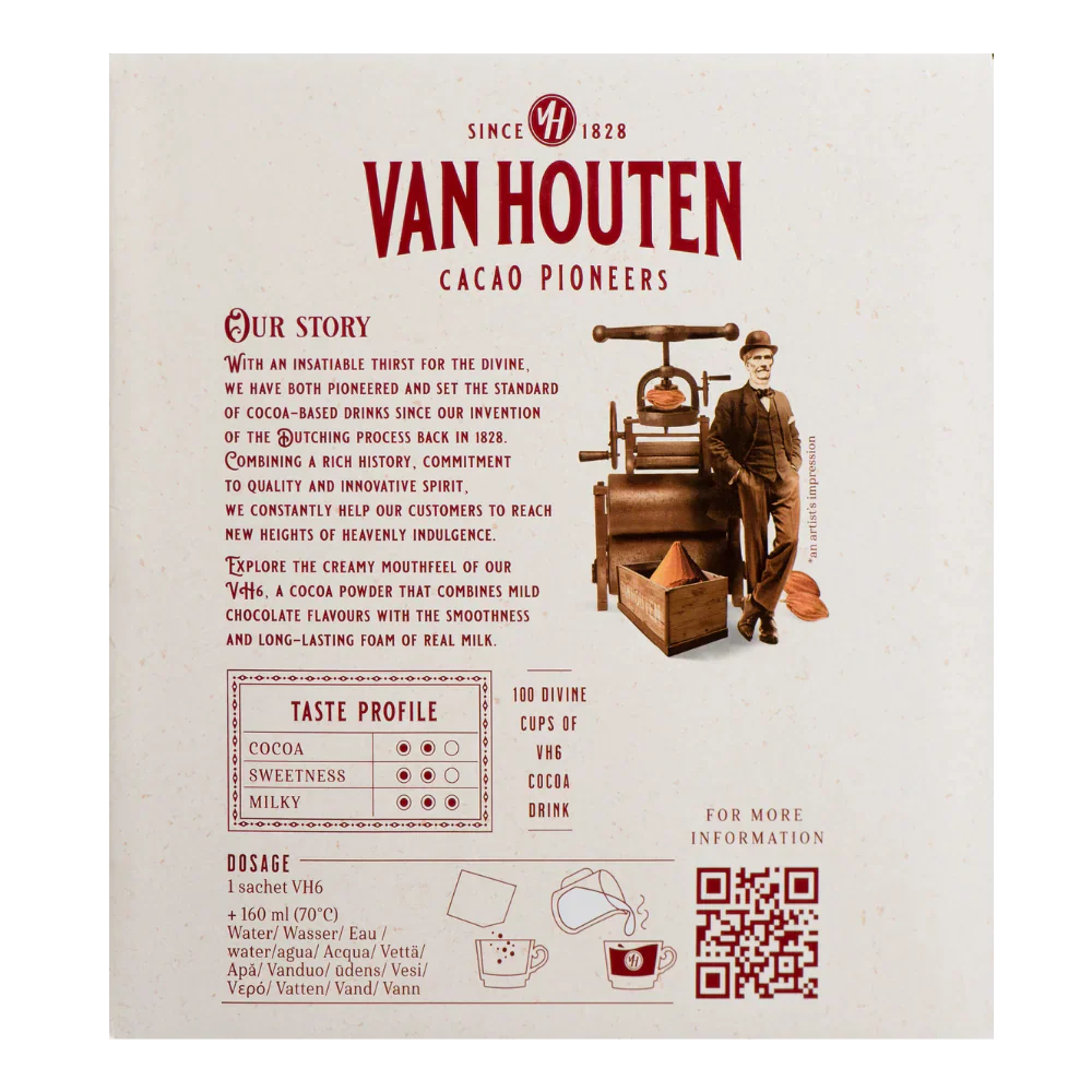 Van Houten VH6: Individual Hot Chocolate Sachet Portions - (Box of 100)