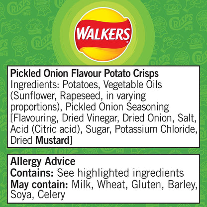 Walkers Pickled Onion Crisps 32.5g (Box of 32)