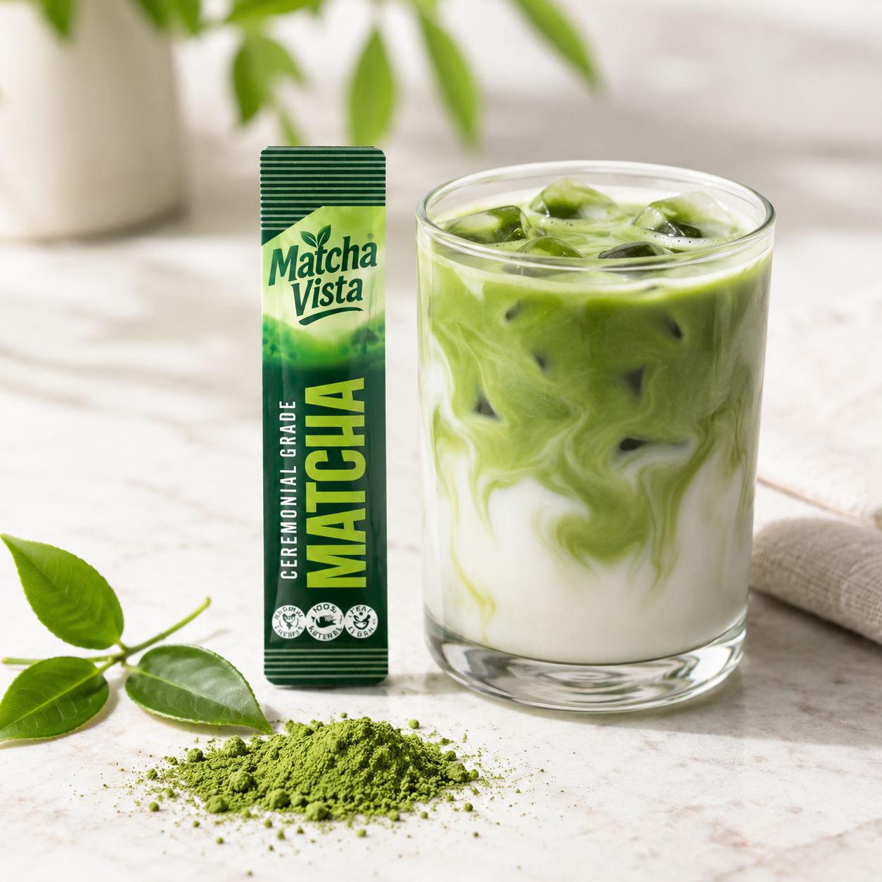 Matcha Vista Ceremonial Grade Matcha Powder 2g Sachet Portions - Pack of 100