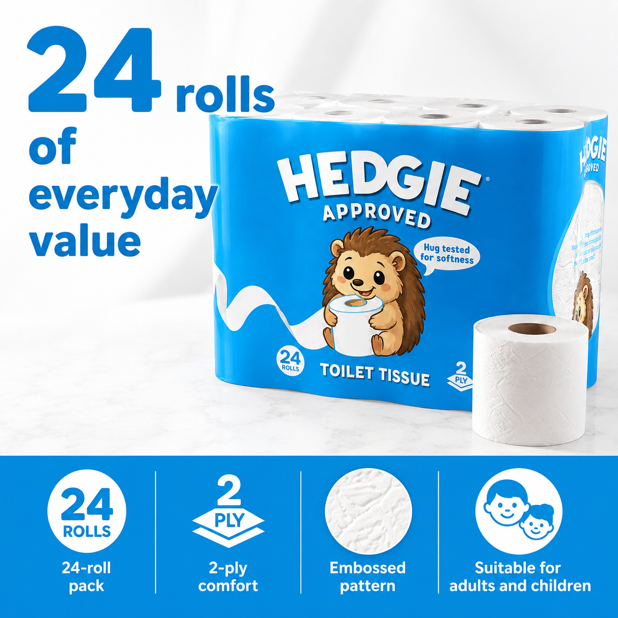 Hedgie Toilet Roll 2Ply - 24 Pack