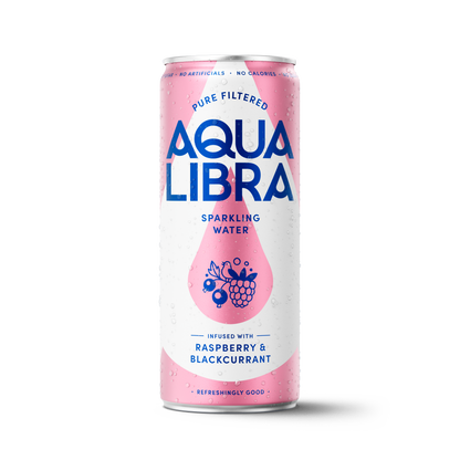 Aqua Libra Raspberry & Blackcurrant Sparkling Water Can 330ml (24 Pack)