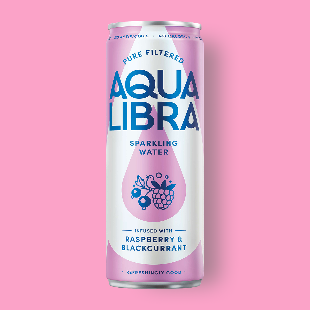 Aqua Libra Raspberry & Blackcurrant Sparkling Water Can 330ml (24 Pack)