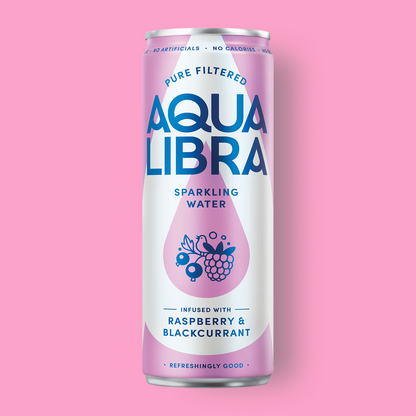 Aqua Libra Raspberry & Blackcurrant Sparkling Water Can 330ml (24 Pack)