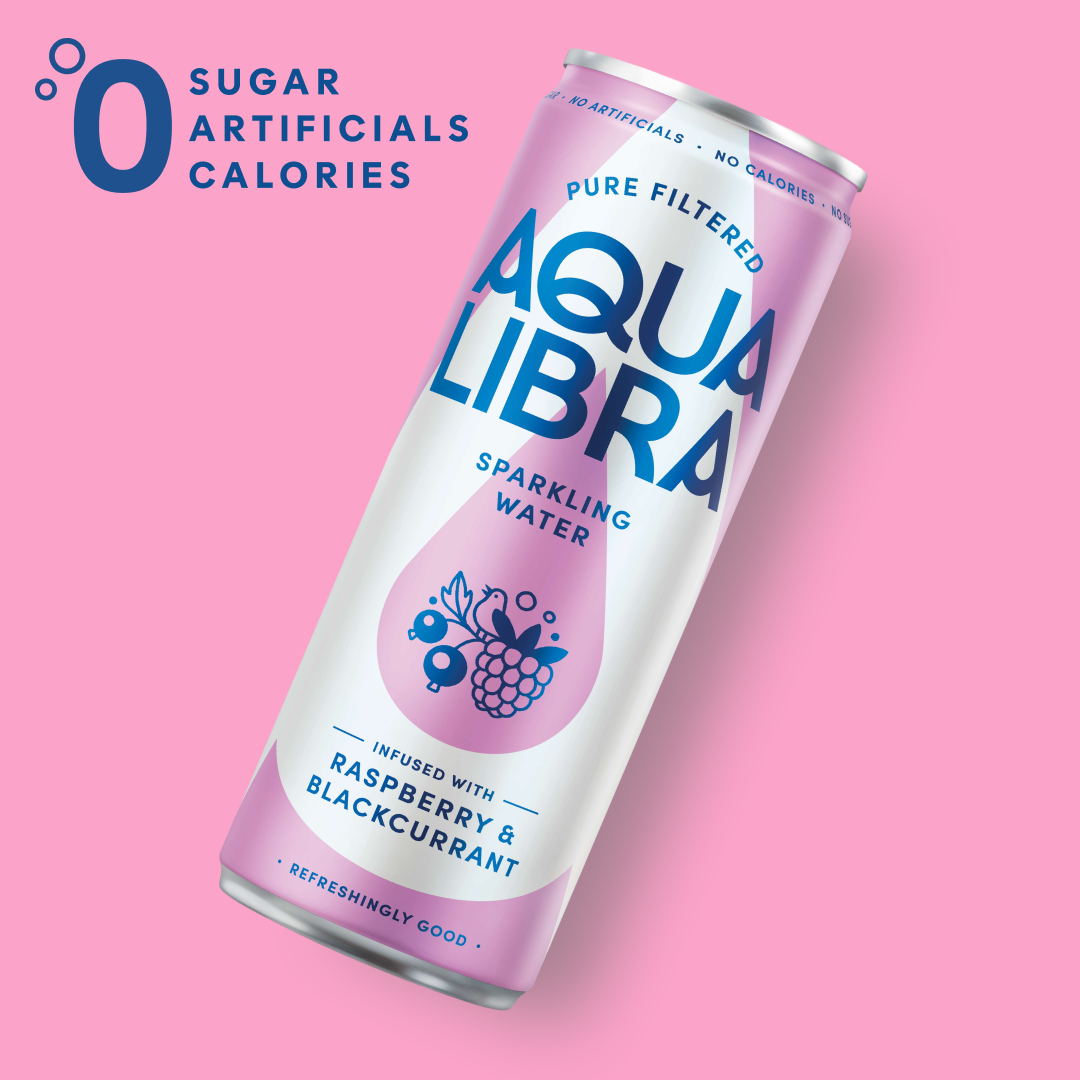 Aqua Libra Raspberry & Blackcurrant Sparkling Water Can 330ml (24 Pack)