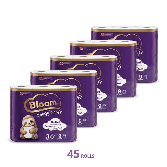 Bloom Snuggle Soft 3-Ply Toilet Roll – 45 Rolls (5 Packs of 9)