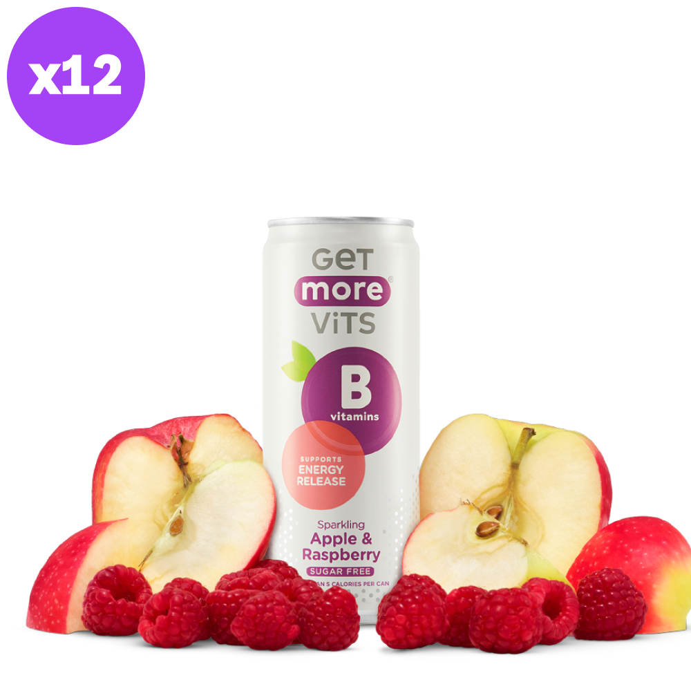 Get More Vits - Vitamin B Sparkling Apple & Raspberry 330ml Can (12 Pack)