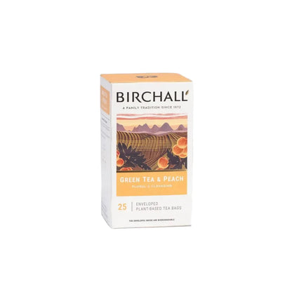 Birchall Green Tea & Peach Individually Wrapped Envelope Tea Bags – 25 Pack