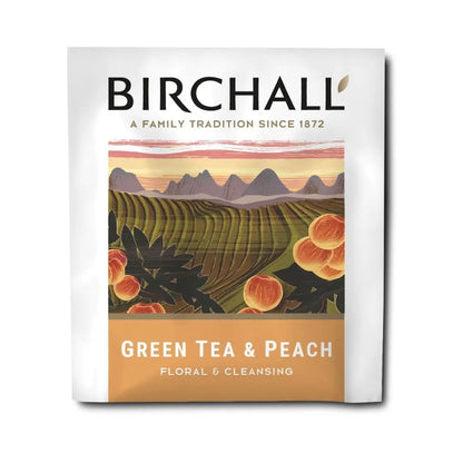 Birchall Green Tea & Peach Individually Wrapped Envelope Tea Bags – 25 Pack