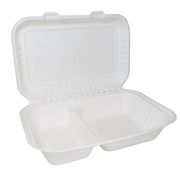Two-Compartment Bagasse Clamshell Meal Boxes 9"x6" - Case of 200