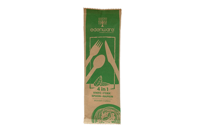 Edenware - 4 in 1 Wooden Cutlery Meal Pack - Napkin, Fork, Knife, Spoon - Biodegradable - Pack of 50 - Vending Superstore