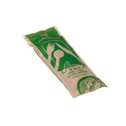 Edenware 4-in-1 Wooden Cutlery Meal Packs - Pack of 50